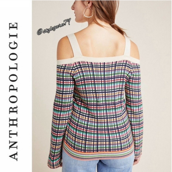 Anthropologie Cold Shoulder Button Bell Sleeve Knit Crop Top - Picture 4 of 12